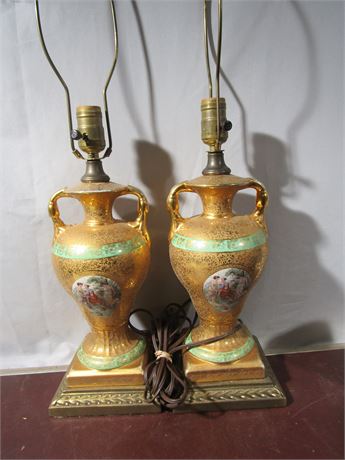 Vintage Trophy Urn Table Lamps with Two Handles, Set of Two