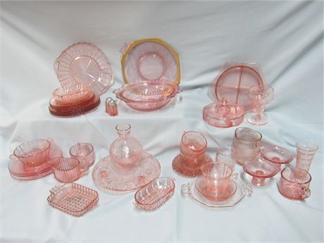 Large Vintage Pink Glass Lot - Mostly Depression Glass - Approx. 40 Pieces