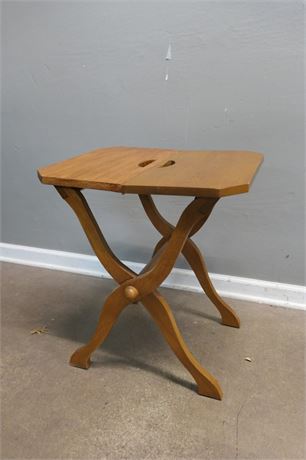 Wood Folding Side Table / built in handles