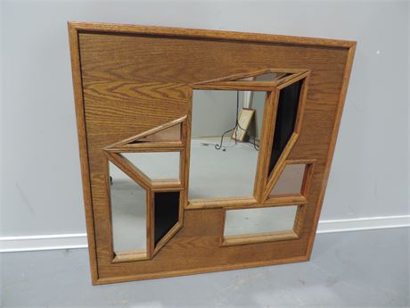 Mid-Century "Reflections in Wood" Oak Wall Mirror
