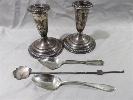 Sterling Silver Candlestick Holders & Spoons