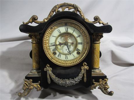 Antique Ansonia Mantel Clock Company, June 18 1881, Ornate Trim