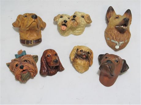 7 Vintage Bossons Chalkware Dog Heads