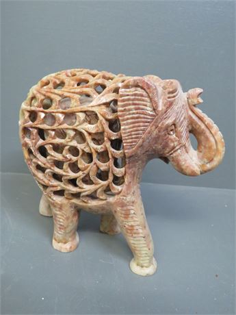 Carved Soapstone Elephant with Baby