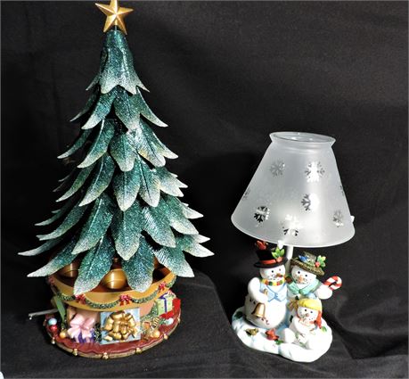 Partylite Musical Christmas Tree & Snowman Candle Lamp