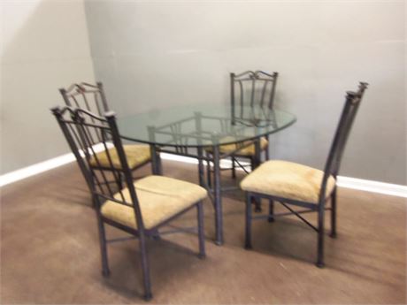 Metal Glass Top Table Six Chairs