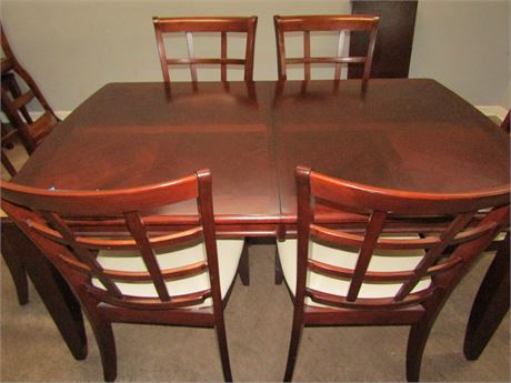 Classic Wood Dining Table, 6 Chairs with Light Cream Cushions
