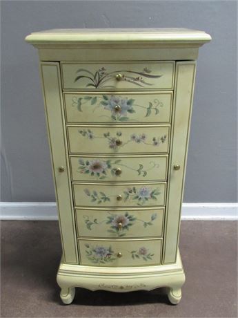 Painted Jewelry Armoire with Floral/Bird Motif