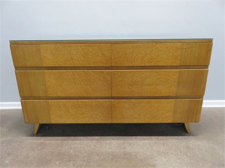 Mid-Century RWAY Blonde Mahogany Birdseye Maple Dresser