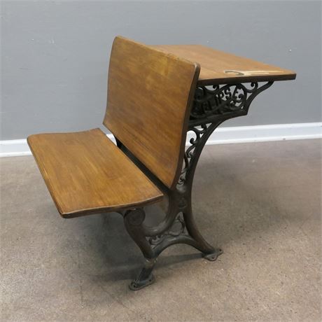 Transitional Design Online Auctions - Vintage Wood & Iron School Desk