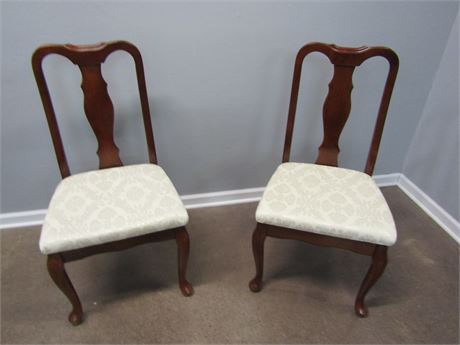Set of Two Mahogany Chairs with Clean Cream Colored Cushions