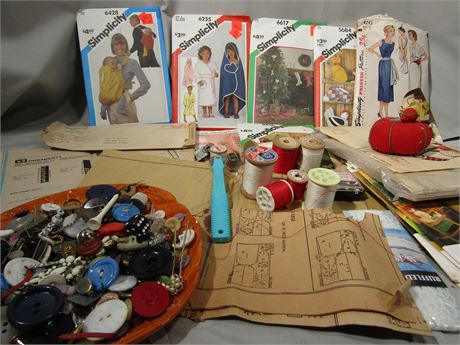 Vintage Sewing Patterns, Buttons, Thread and More !