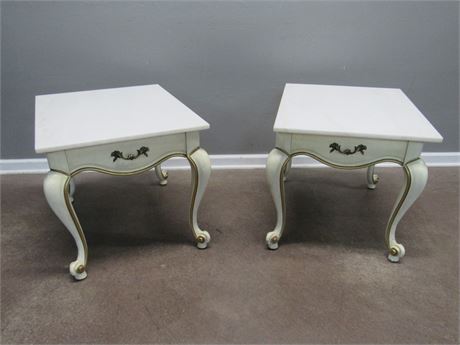 2 Vintage French Provincial End Tables with Marble Tops