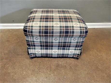Smith Brothers Skirted Navy Blue and Brugandy Plaid Ottoman on Casters