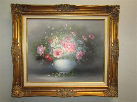 Floral Still Life Oil Painting on Canvas of Flowers in Vase, by Prince