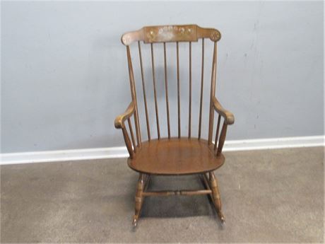 Vintage Spindle-back Rocking Chair with Stenciling
