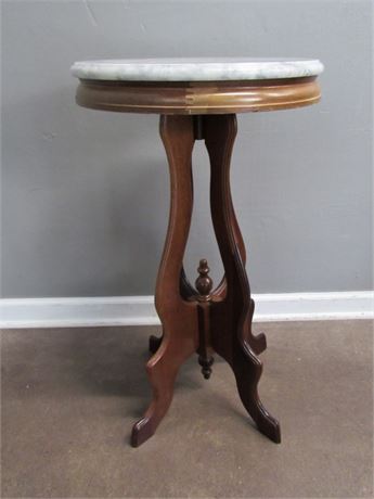 Vintage Pedestal Side Table with Beveled Marble Top