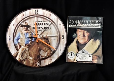 Collectible John Wayne Clock and Memorial Magazine