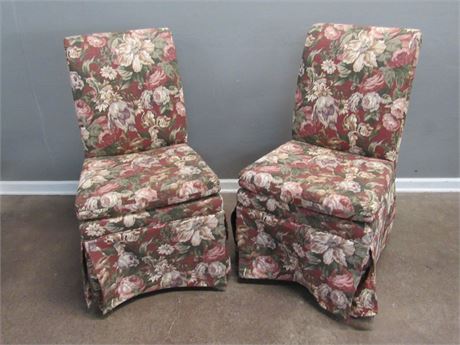 2 Upholstered Skirted Floral Dining Chairs