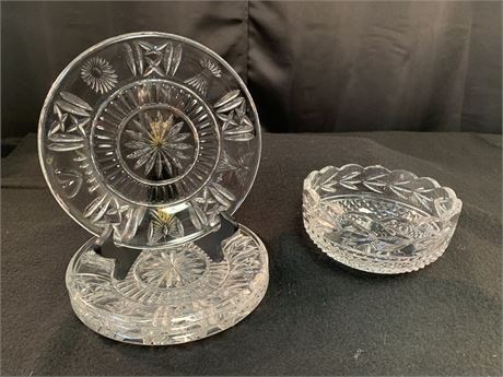 Galway Irish Crystal Candy Dish and Waterford Dessert Plates