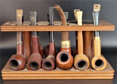 Set of Vintage Pipes with Display Stand