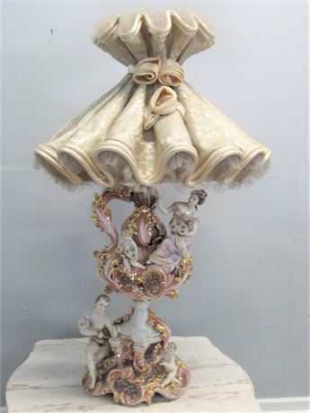 Large Ornate Capodimonte Style Lamp - Italy
