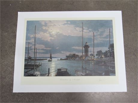 John Stobart Signed & numbered (#596/750) Print - Harbourtown by Moonlight