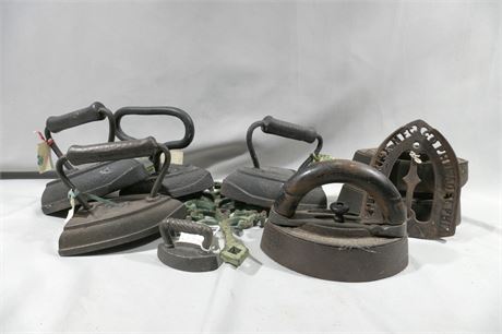 Antique 19th Century SAD Iron's, "JW WILLIAMS & SON"& ENTERPRISE Trivet Iron Set