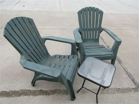 3 Piece Patio Set, 2 Plastic Adirondack Chairs and Table