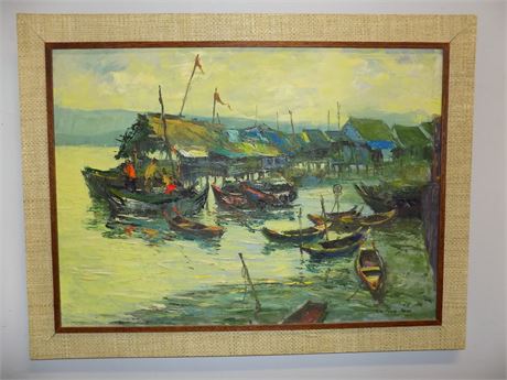 Original TAN PENG HOOI "Fishing Village", Oil & Canvas