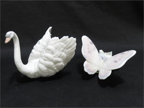 LLADRO Swan & Butterfly Porcelain Figurines