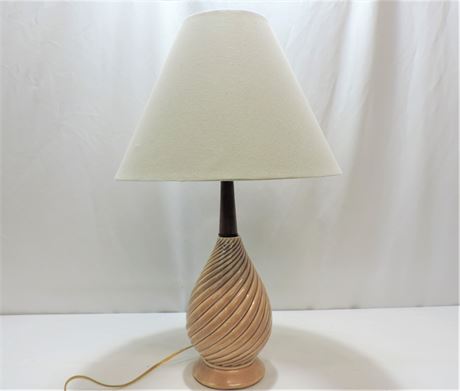 Ceramic Wood & Brass Table Lamp