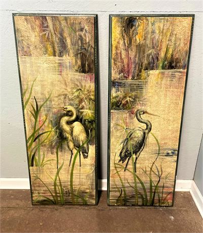 Herron / Crane / Painted on Solid Wood