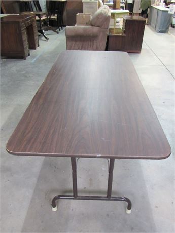 6' Folding Banquet Table - Faux Woodgrain Top