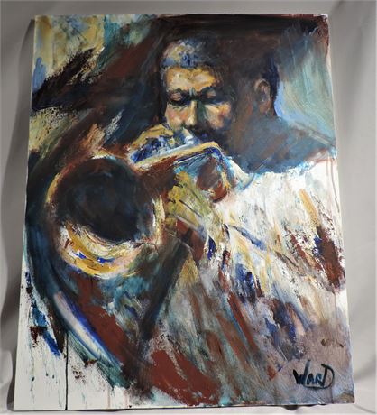 Original Signed Charlie Ward Oil Painting of Trumpet Player