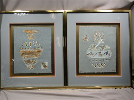 Vintage Artist Signed and Numbered Raku Pottery Vase Prints