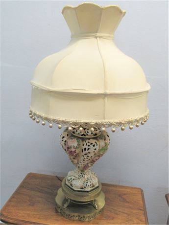 Vintage Porcelain Capodimonte Style Pierced Floral Lamp