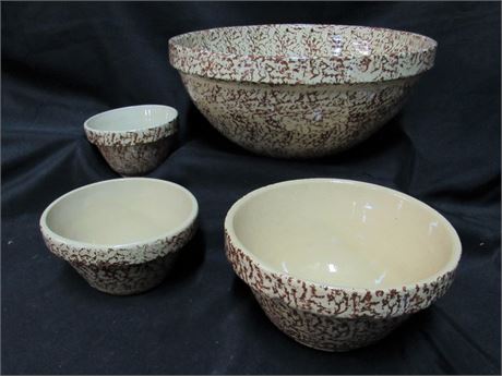 4 Stoneware Spongeware Mixing Bowls