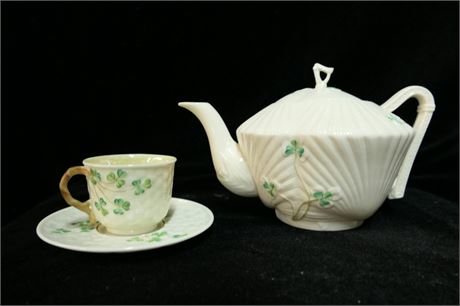 Belleek Classic Shamrock Collection Tea Set