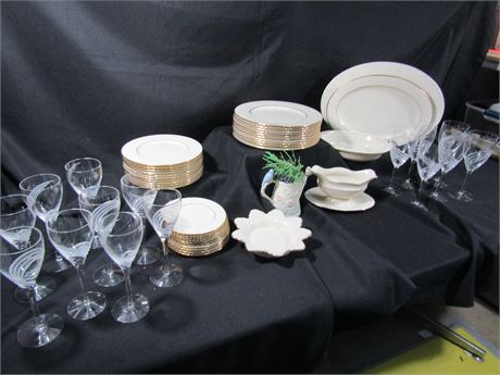 Lenox Citation Gold Dinner Set & Lenox Crystal Wine and Water Goblets