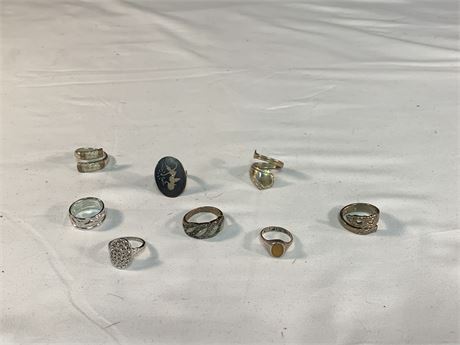 Lot of Eight Sterling Silver Rings