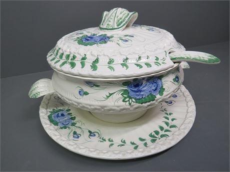 Hand Painted Ceramic Soup Tureen Set (Italy)