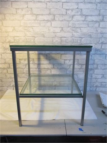 Two Tier Glass Square Table with Thick Green Tone Glass