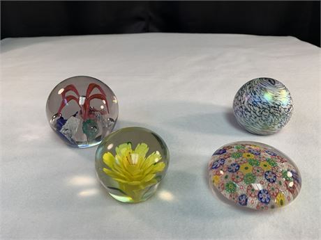 Lot of 4 Paper Weights, Featuring GIBSON GLASS