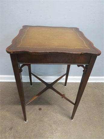 Leather Top Mahogany Accent Table