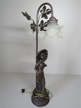 Art Deco Style Lady With Parasol Figural Lamp