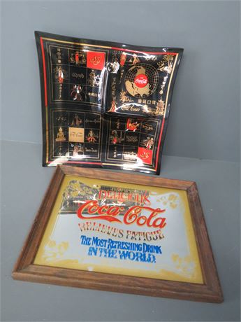 Mid Century Coca Cola Glass Tray / Mirror Sign