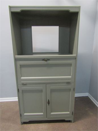 Gray Painted Wood Entertainment Center with Flip Down Storage