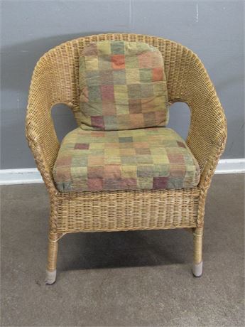 Wicker Chair with Seat Cushion and Pillow Back