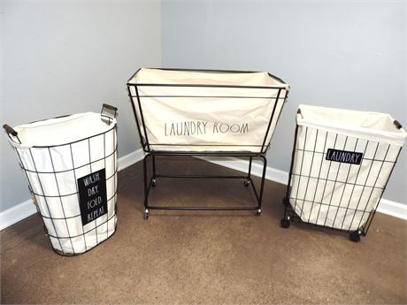 Two Rae Dunn Rolling Laundry Caddy Set
